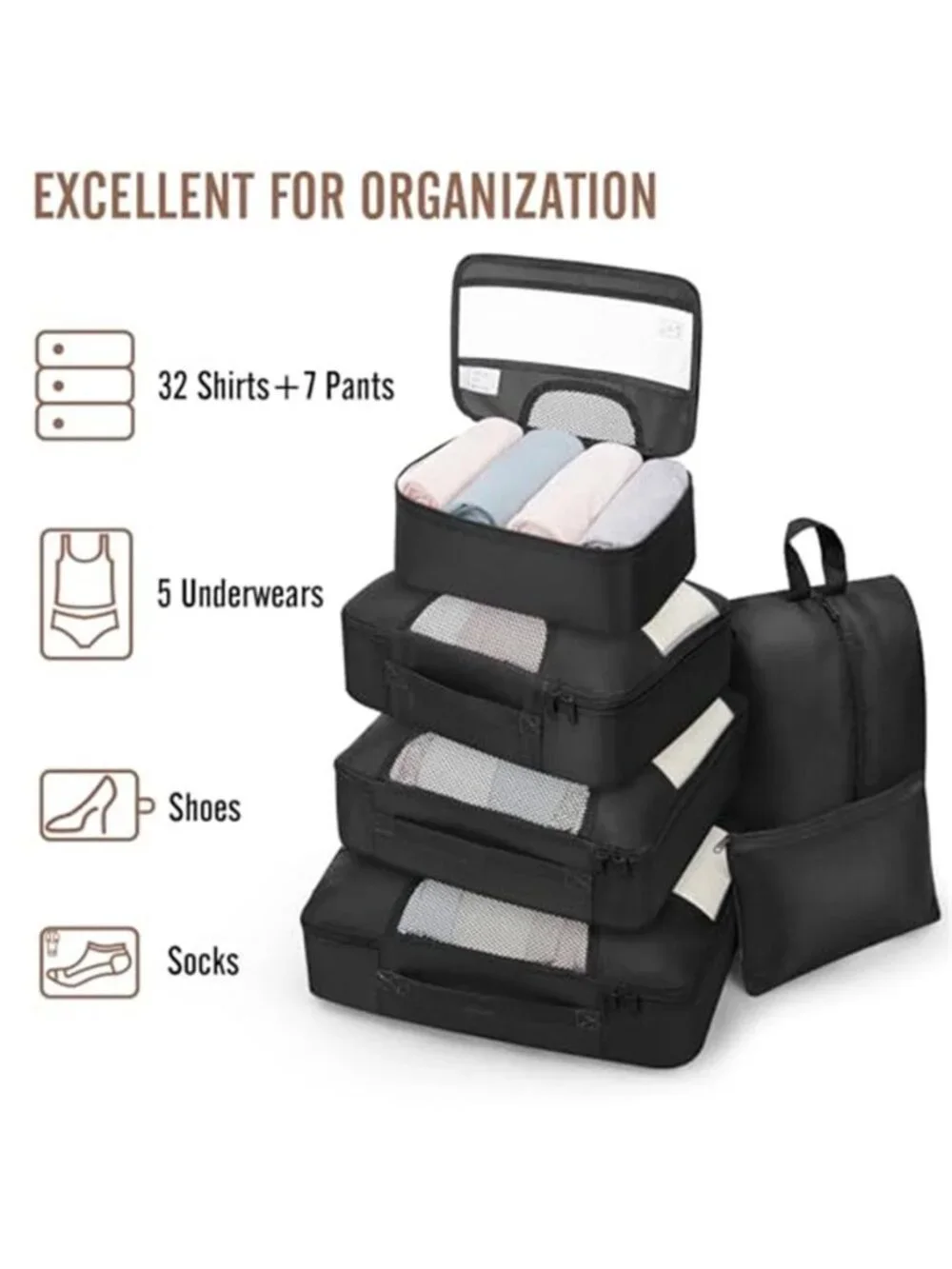 10 Set/8 Set Packing Cubes for Travel Essentials, Suitcase Organizer Bags